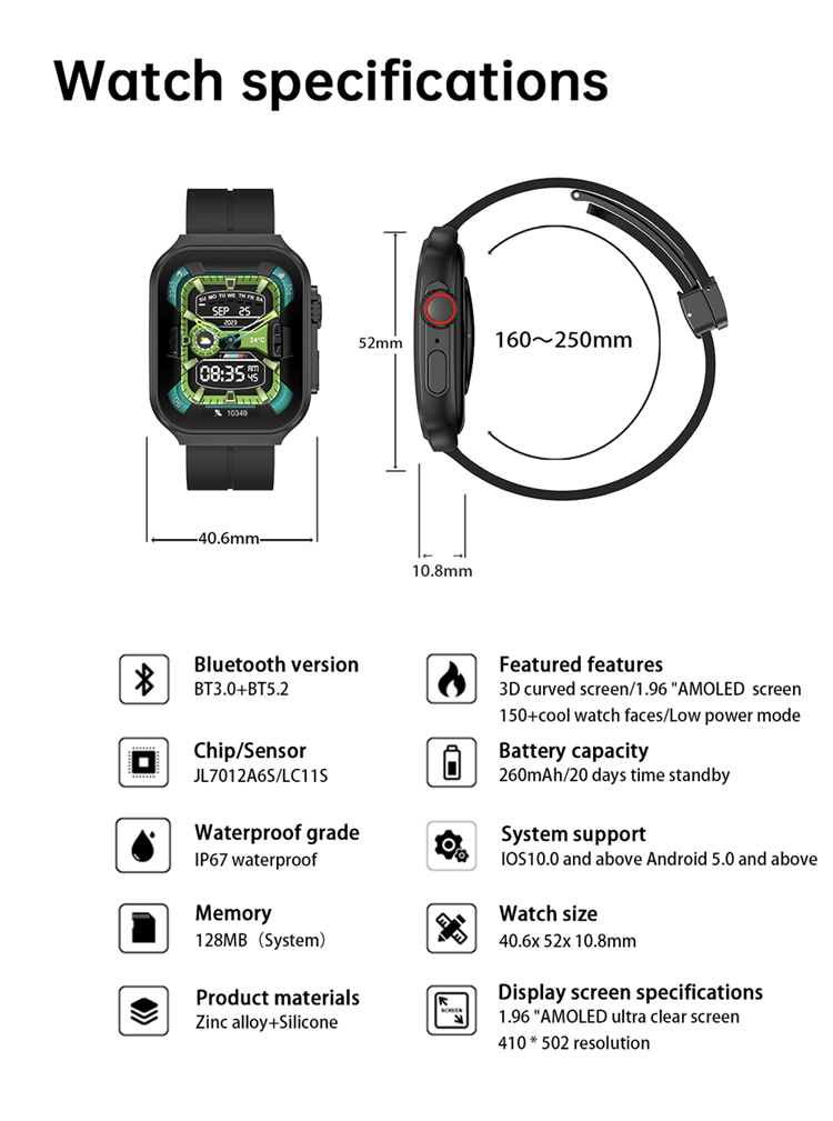 OA88 Smartwatch 1.96 Inch AMOLED Ultra Clear Screen 3D Flexible Surface Design-Shenzhen Shengye Technology Co.,Ltd