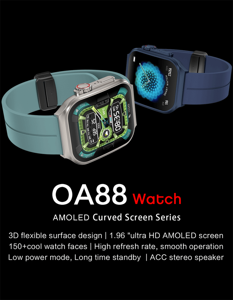 OA88 स्मार्टवॉच 1.96 इंच AMOLED अल्ट्रा क्लियर स्क्रीन 3D फ्लेक्सिबल सरफेस डिज़ाइन-शेन्ज़ेन शेंगये टेक्नोलॉजी कं, लिमिटेड