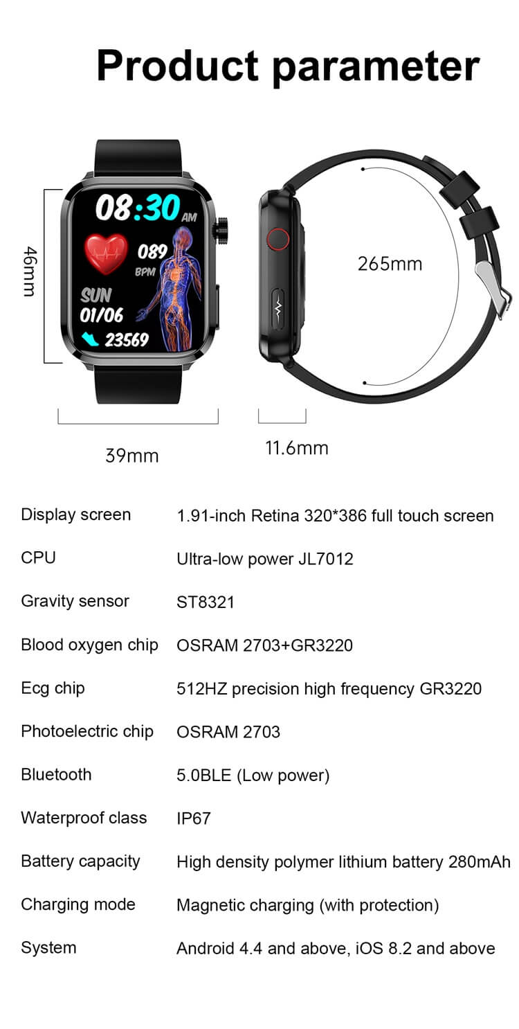 ET210 ECG montre intelligente surveillance de l'acide urique lipidique Al diagnostic médical formation respiratoire-Shenzhen Shengye Technology Co., Ltd