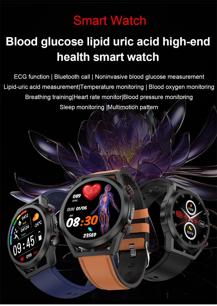 Montre Connectée Glycémie, Montre ECG, 1.39 Smartwatch Montre