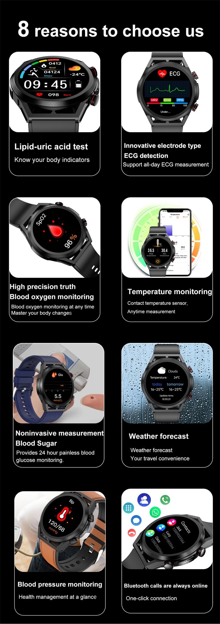 ET310 Smartwatch EKG fonksiyonu Lipid Ürik Asit Ölçümü Sıcaklık izleme-Shenzhen Shengye Technology Co.,Ltd