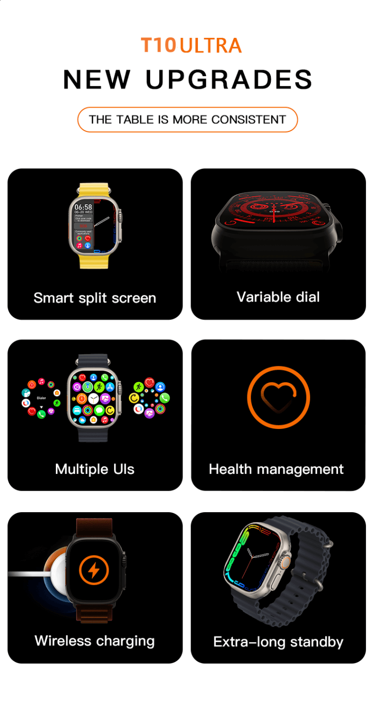 T10 Ultra Smartwatch Bateria de longa duração em modo de espera Jogos de quebra-cabeça de medição de saúde-Shenzhen Shengye Technology Co., Ltd