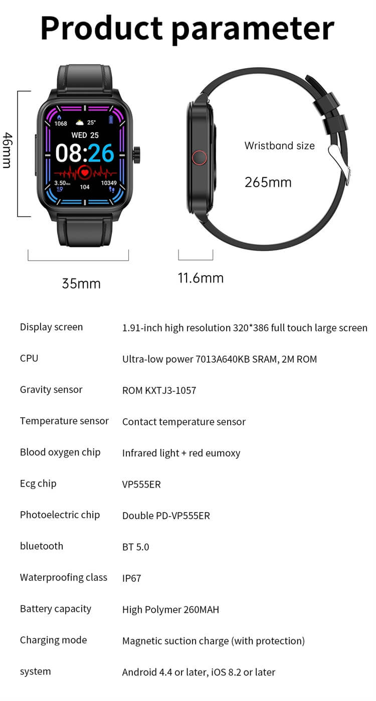 Умные часы ET540 ЭКГ + PPG HRV AI Медицинская диагностика NFC Контроль доступа-Shenzhen Shengye Technology Co.,Ltd