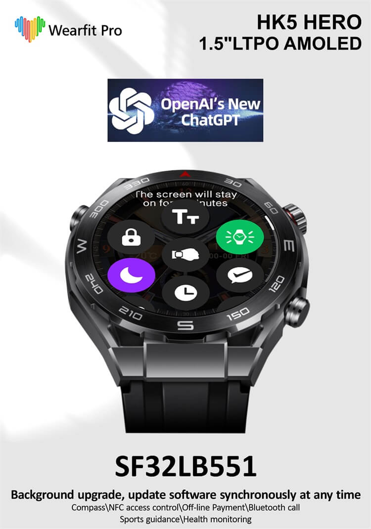 HK5 Hero AMOLED Smartwatch Compass Pattern Alipay Payment NFC Access Control-Shenzhen Shengye Technology Co., Ltd.