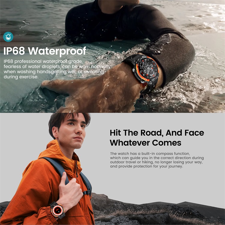 VL10 Outdoor Recreation Rugged Smart Watch IP68 Waterproof Real Time Compass 2 In 1 High Performancechip-Shenzhen Shengye Technology Co.,Ltd