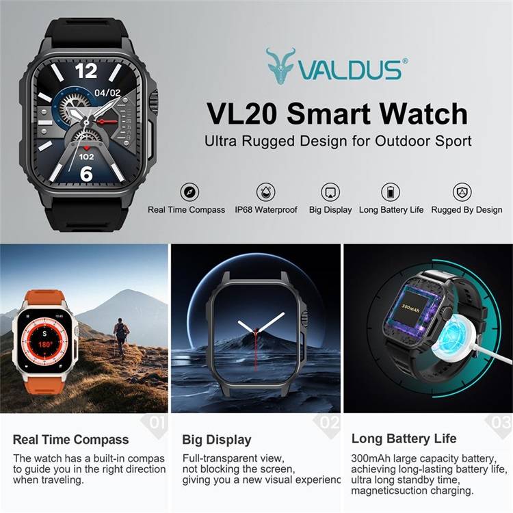 VL20 Outdoor-Freizeit-Smartwatch, NFC-Zugangskontrolle, Echtzeit-Kompass, IP68 wasserdicht – Shenzhen Shengye Technology Co., Ltd