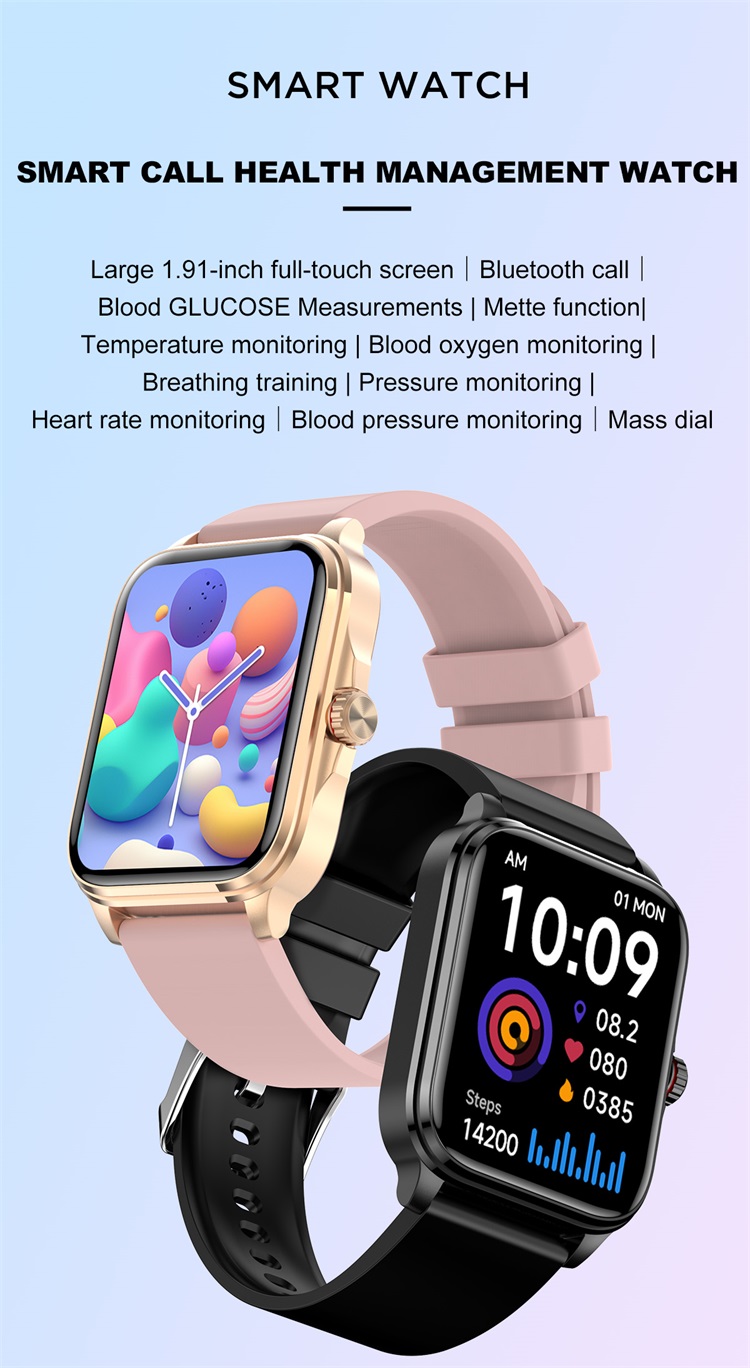 T90 Fashion Smartwatch غير الغازية وظيفة الجلوكوز في الدم مراقبة درجة الحرارة-Shenzhen Shengye Technology Co.,Ltd