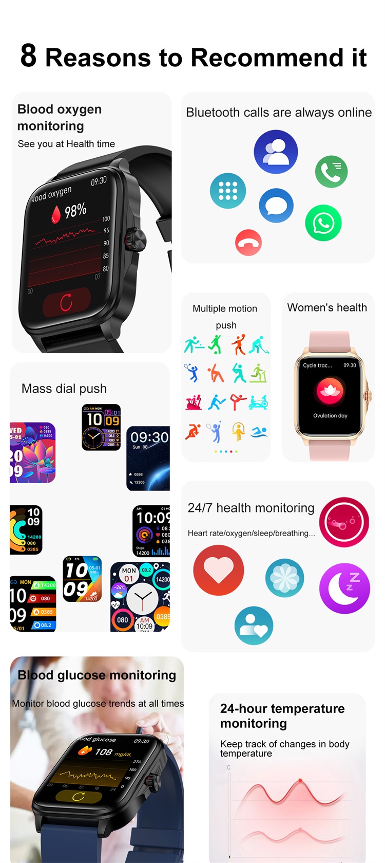 T90 Fashion Smartwatch غير الغازية وظيفة الجلوكوز في الدم مراقبة درجة الحرارة-Shenzhen Shengye Technology Co.,Ltd