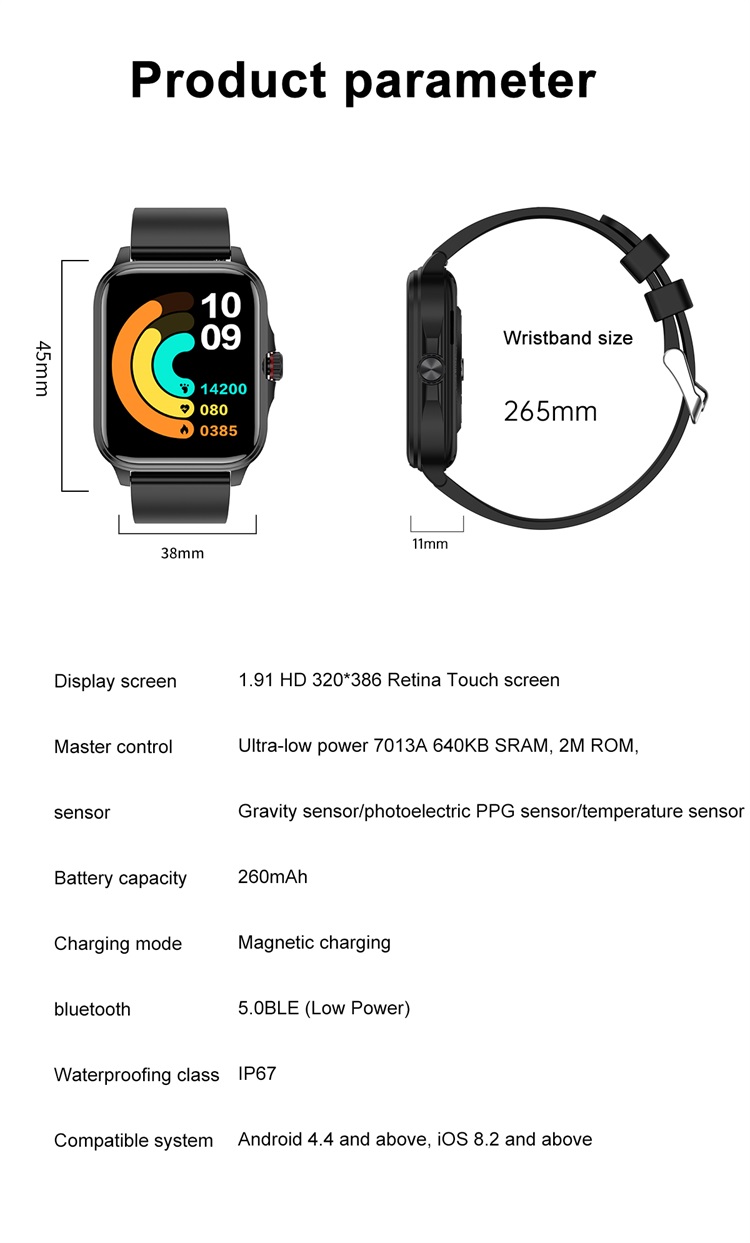 T90 Fashion Smartwatch غير الغازية وظيفة الجلوكوز في الدم مراقبة درجة الحرارة-Shenzhen Shengye Technology Co.,Ltd