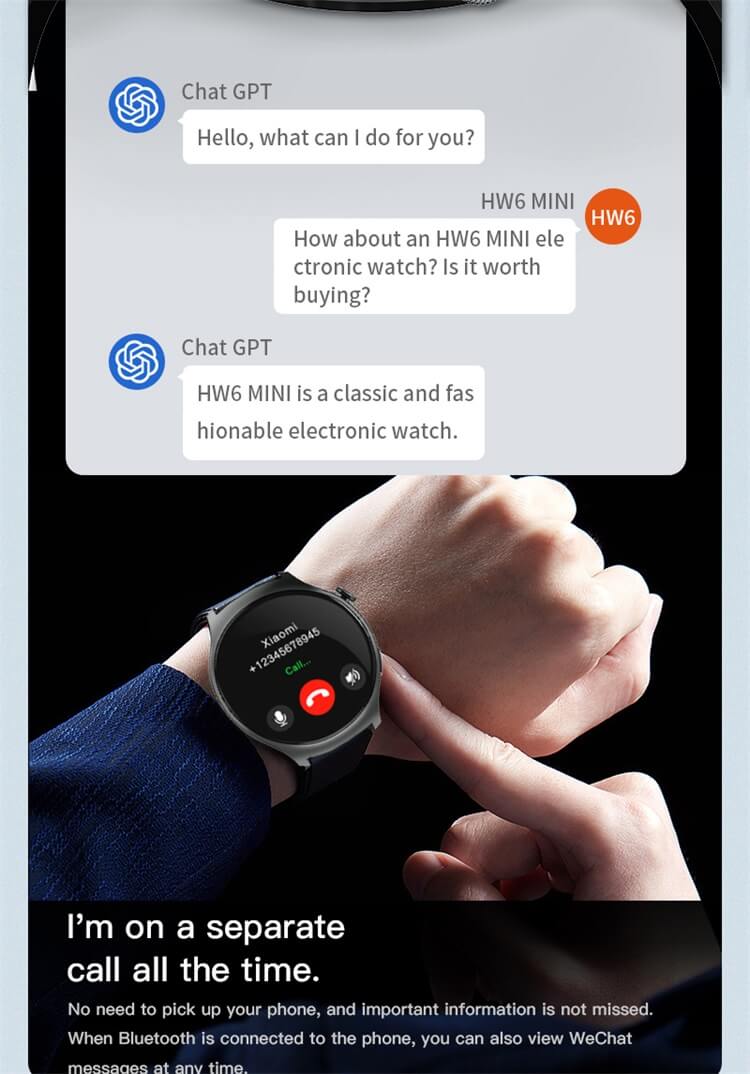 Reloj inteligente HW6 Mini AMOLED con tres correas Pago conveniente Asistente de voz ChatGPT integrado-Shenzhen Shengye Technology Co., Ltd