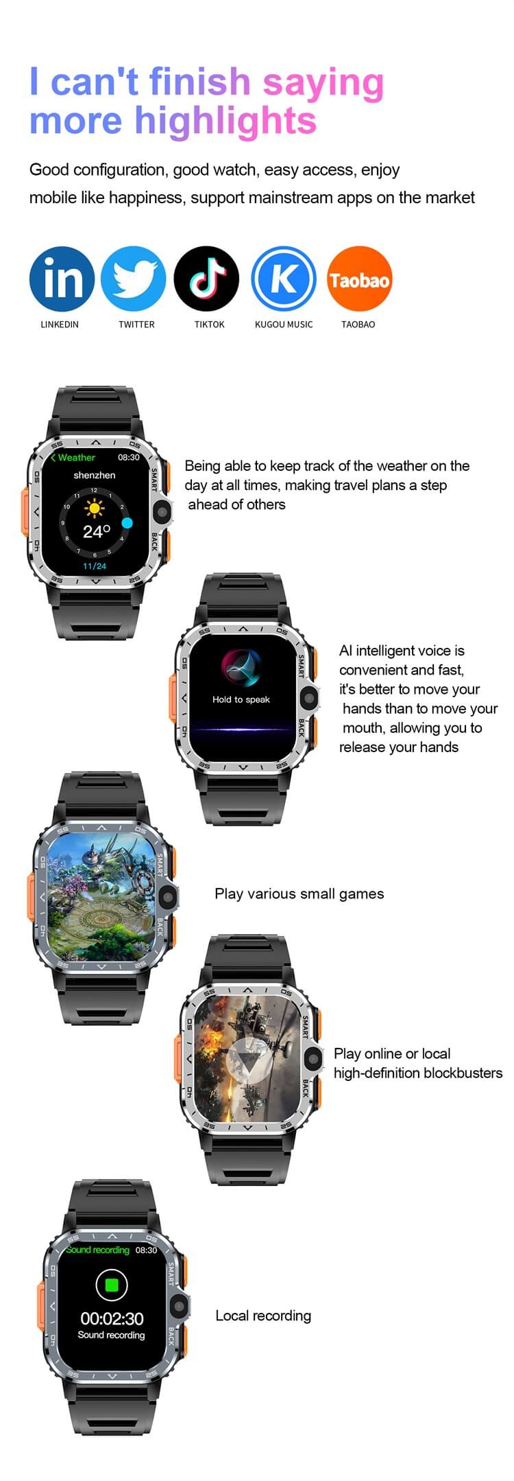 PGD Smartwatch 5G 4G Sim Card Android IOS 8.1 Smartwatch GPS WIFI NFC S8 Ultra Dual Camera-Shenzhen Shengye Technology Co.,Ltd