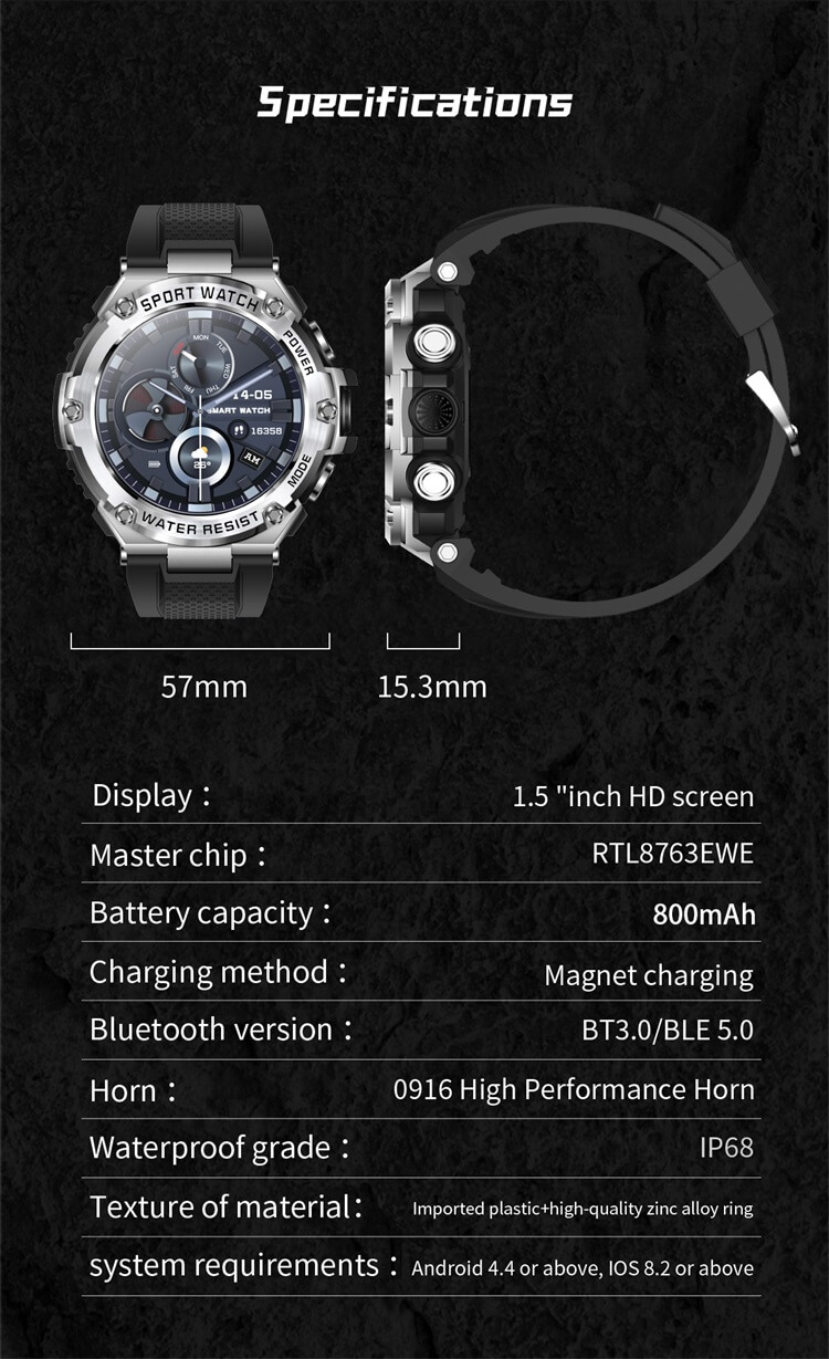 Smartwatch T88, pyłoszczelny, duży, 800 mAh, pojemność baterii, IP68, wodoodporny-Shenzhen Shengye Technology Co., Ltd.