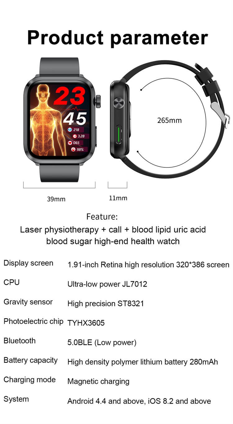 F220 Smartwatch da 1,91 pollici Doppia sonda Laser Terapia sanitaria Misurazione dell'acido urico-Shenzhen Shengye Technology Co., Ltd