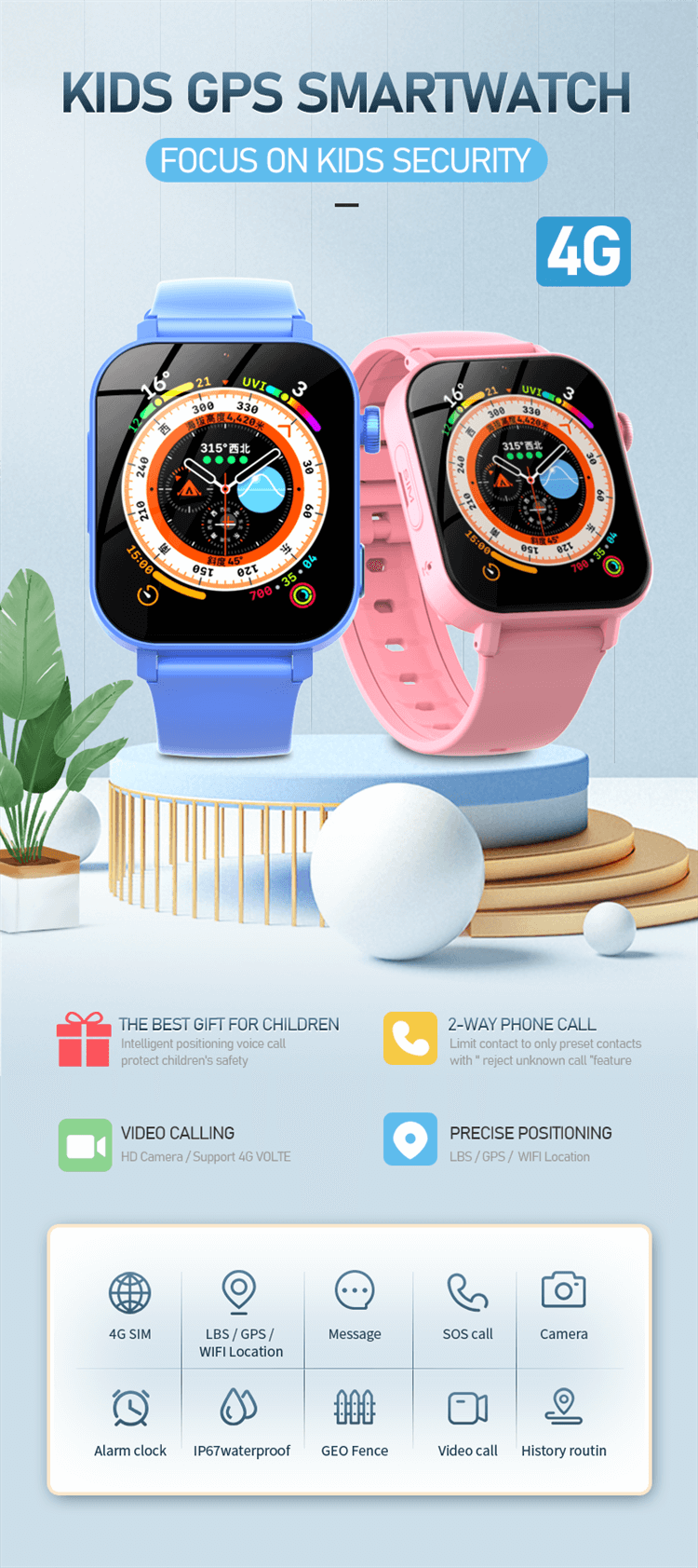 DF98 Smartwatch dla dzieci 4G HD Czat wideo GPS + WIFI + LBS Pozycja SOS Calling-Shenzhen Shengye Technology Co., Ltd