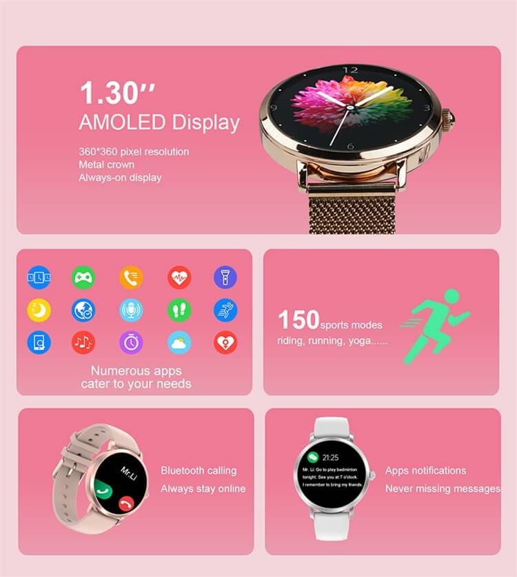 DTS AMOLED 女性スマートウォッチ音楽リモコン月経周期リマインダー-深セン Shengye Technology Co.、Ltd