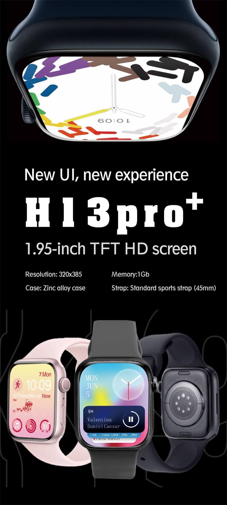 H13 Pro+ Plus Smartwatch IP68 Grado impermeabile Monitoraggio della frequenza cardiaca Alto schermo grande-Shenzhen Shengye Technology Co., Ltd