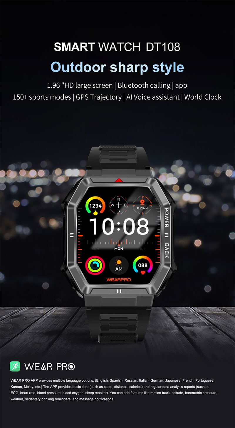 DT108 Smartwatch Stile sportivo all'aria aperta Schermo ultra-trasparente Monitoraggio sano-Shenzhen Shengye Technology Co., Ltd