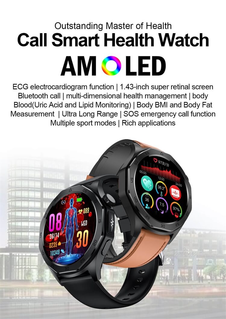 ET480 สมาร์ทวอทช์ AMOLED หน้าจอจอประสาทตาสูง ฟังก์ชั่นคลื่นไฟฟ้าหัวใจ ECG การตรวจสอบสุขภาพ - เซินเจิ้น Shengye Technology Co.,Ltd