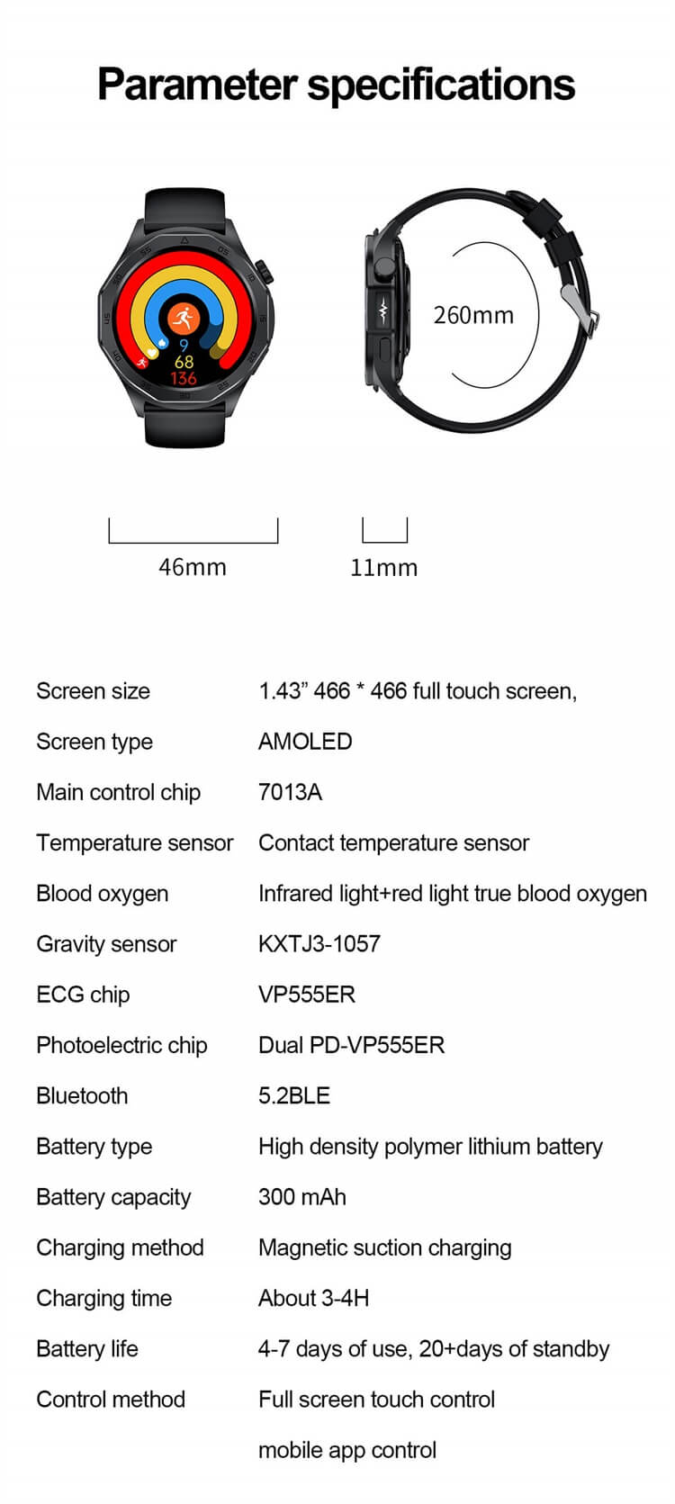 ET480 Smartwatch AMOLED Schermo retinico alto ECG Funzione elettrocardiogramma Monitoraggio sano-Shenzhen Shengye Technology Co., Ltd