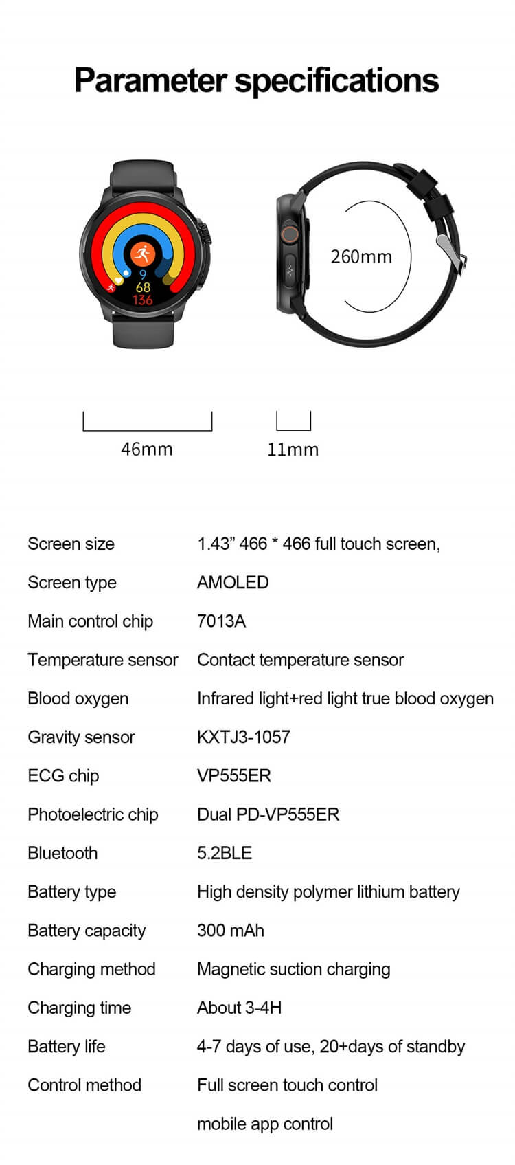 ET481 Smartwatch Monitoraggio del battito cardiaco Schermo AMOLED Monitoraggio della glicemia-Shenzhen Shengye Technology Co., Ltd