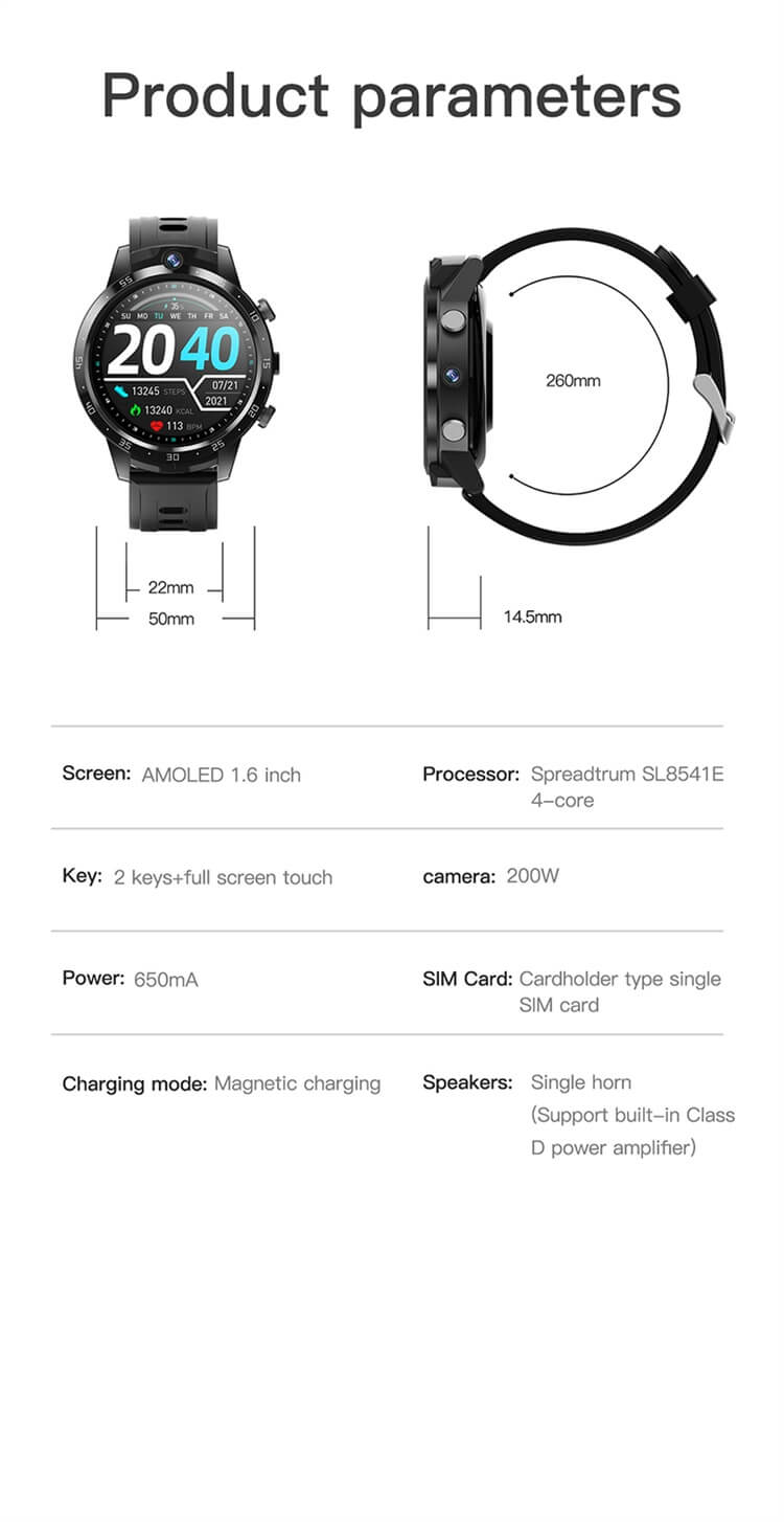 X600S 4G Carte Sim Smartwatch Écran AMOLED 1,6 pouces Contrôle d'accès NFC Pixel HD Double caméra-Shenzhen Shengye Technology Co., Ltd