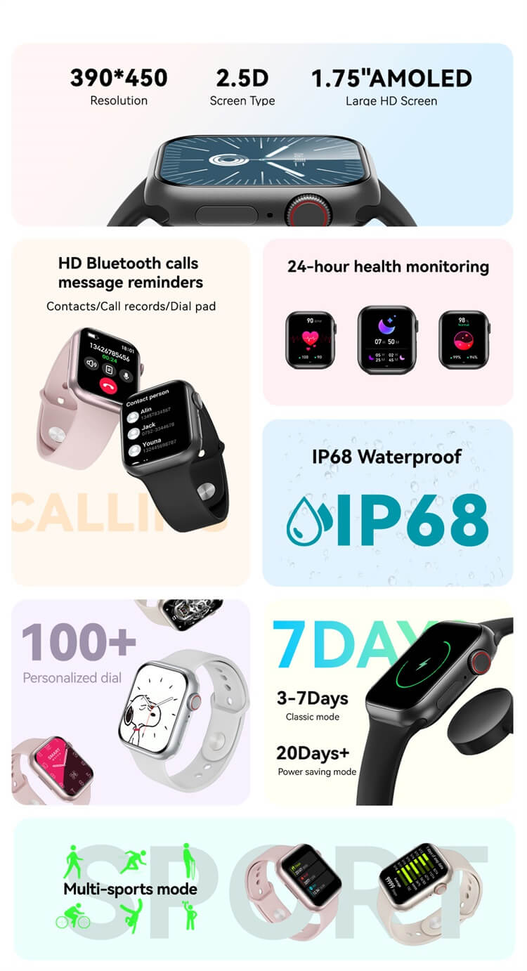HD9 MiNi Smartwatch 1.75 Inch AMOLED Screen More Abundant Sports Modes IP68 Waterproof Level-Shenzhen Shengye Technology Co.,Ltd