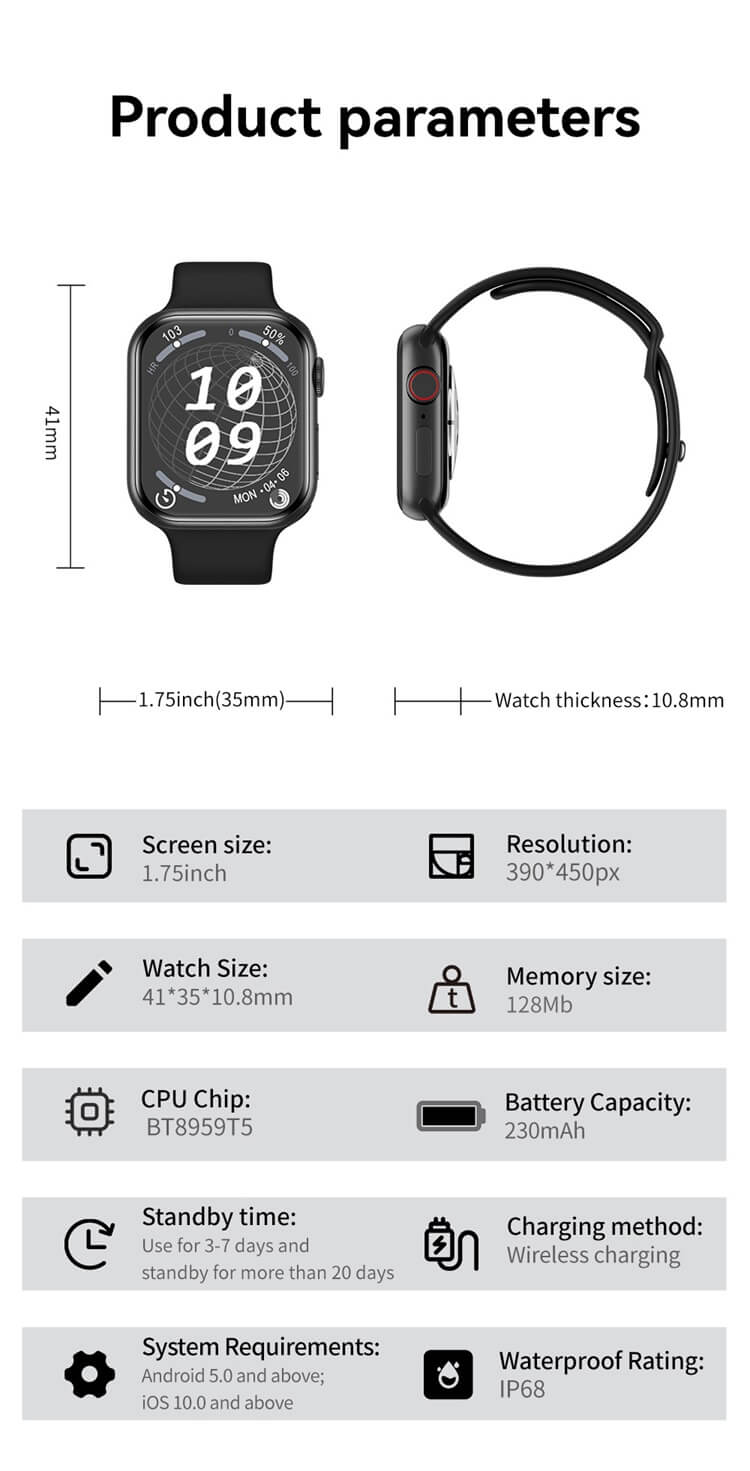 HD9 MiNi Smartwatch Écran AMOLED de 1,75 pouces Modes sportifs plus abondants Niveau d'étanchéité IP68-Shenzhen Shengye Technology Co., Ltd