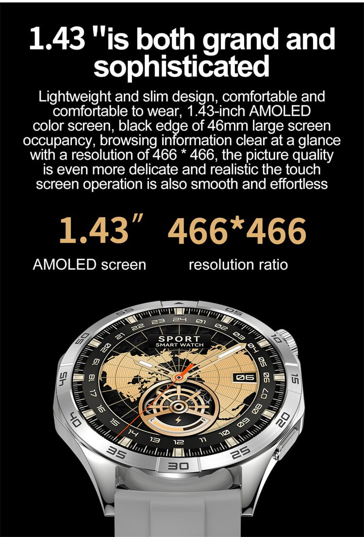 HK4 SmartWatch1.43 AMOLED Цветной экран высокого разрешения Профессиональные спортивные навигаторы Длительный срок службы батареи-Shenzhen Shengye Technology Co.,Ltd