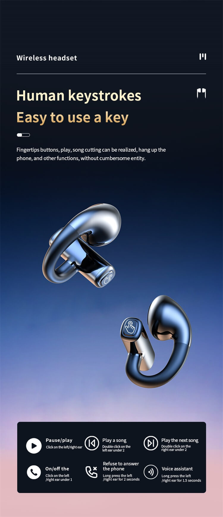 JR03 Écouteurs HiFi Sound Shock Type d'oreille Casque sans fil Longue durée de vie de la batterie-Shenzhen Shengye Technology Co., Ltd