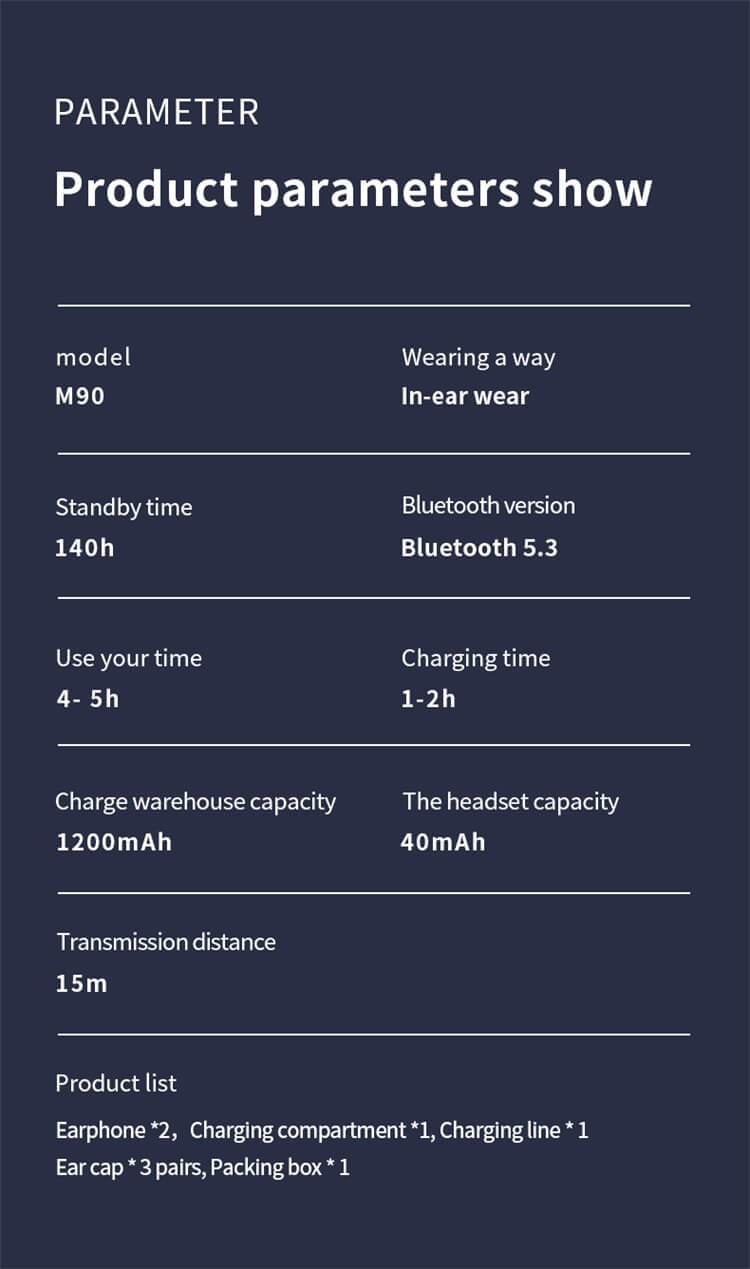 M90 Earbuds Low Latency Strong Power Reserve LED Digital Display-Shenzhen Shengye Technology Co. Ltd