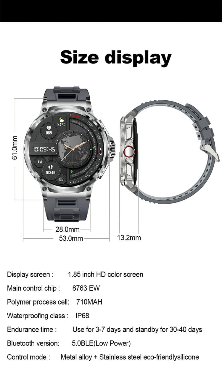 Montre connectée V69, très grand écran de 1,85 pouces, capacité de la batterie de 710 Mah, différents styles de sangles, sélection-Shenzhen Shengye Technology Co., Ltd