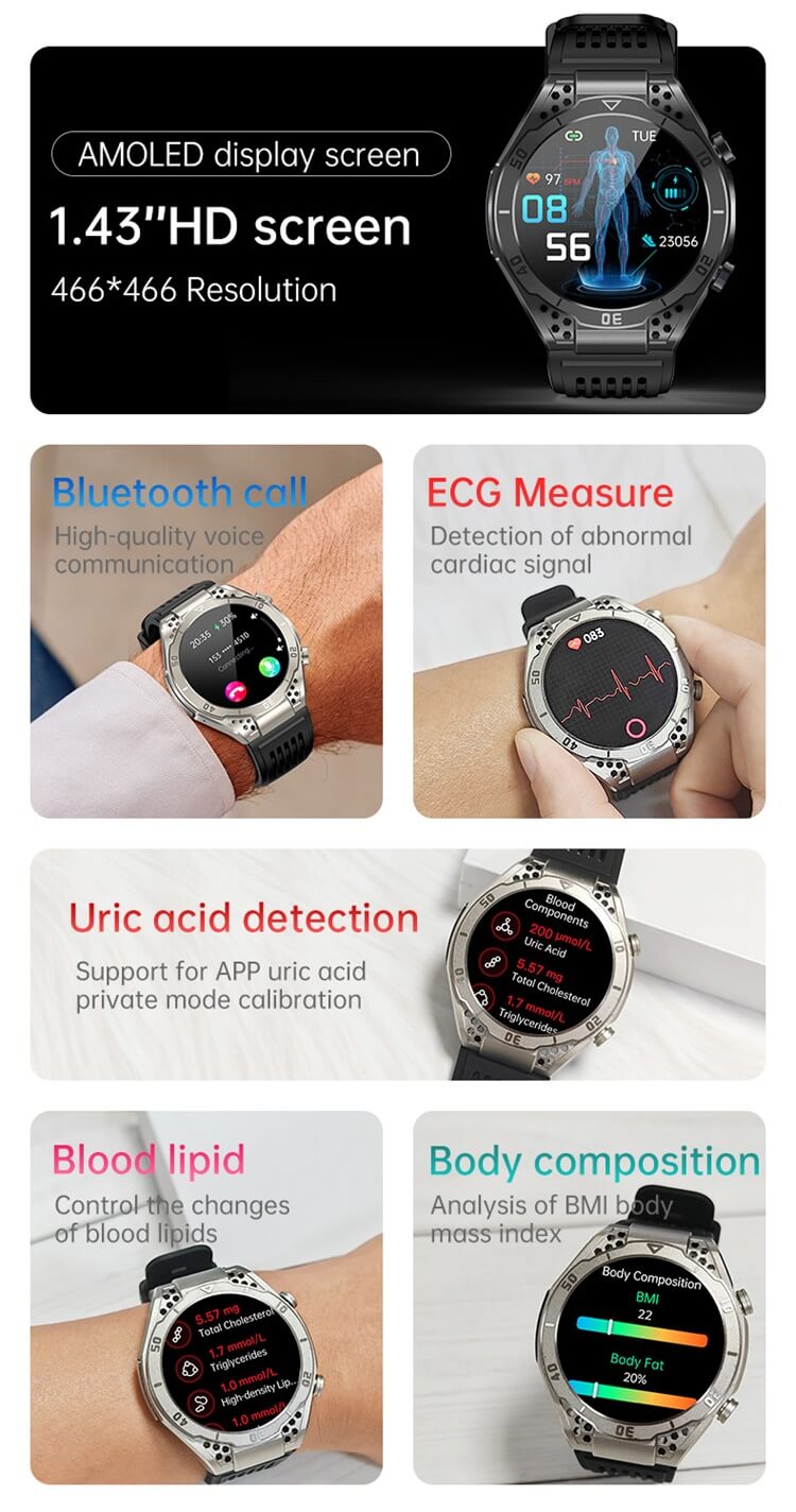 JA01 Smartwatch 1,43-calowy ekran AMOLED Testowanie elektrokardiogramu Bluetooth Call-Shenzhen Shengye Technology Co., Ltd