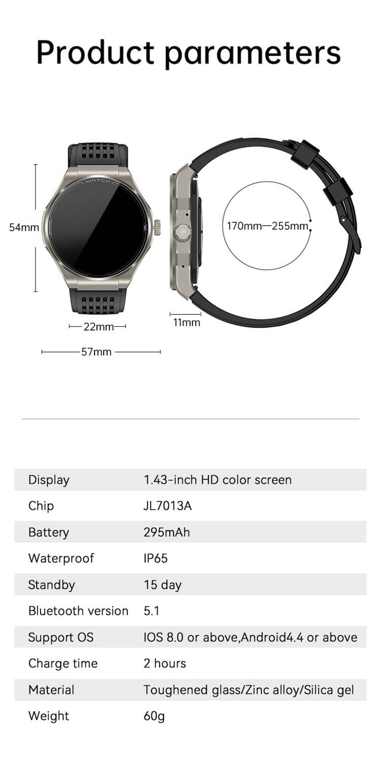 JA03 Smartwatch Bluetooth Dialing Οθόνη AMOLED 1,43 ιντσών 24 ώρες υγιής παρακολούθηση-Shenzhen Shengye Technology Co.,Ltd