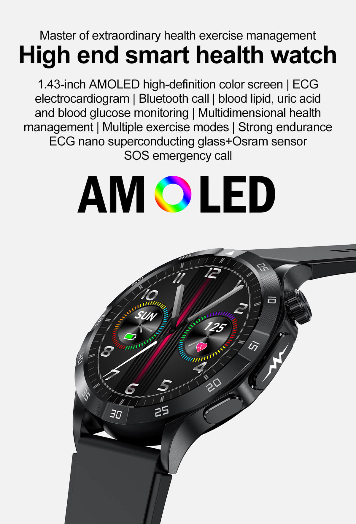 ET381 Smartwatch 1.43 Inch AMOLED Screen ECG Testing Bluetooth Call Professional Fitness Monitoring-Shenzhen Shengye Technology Co.,Ltd