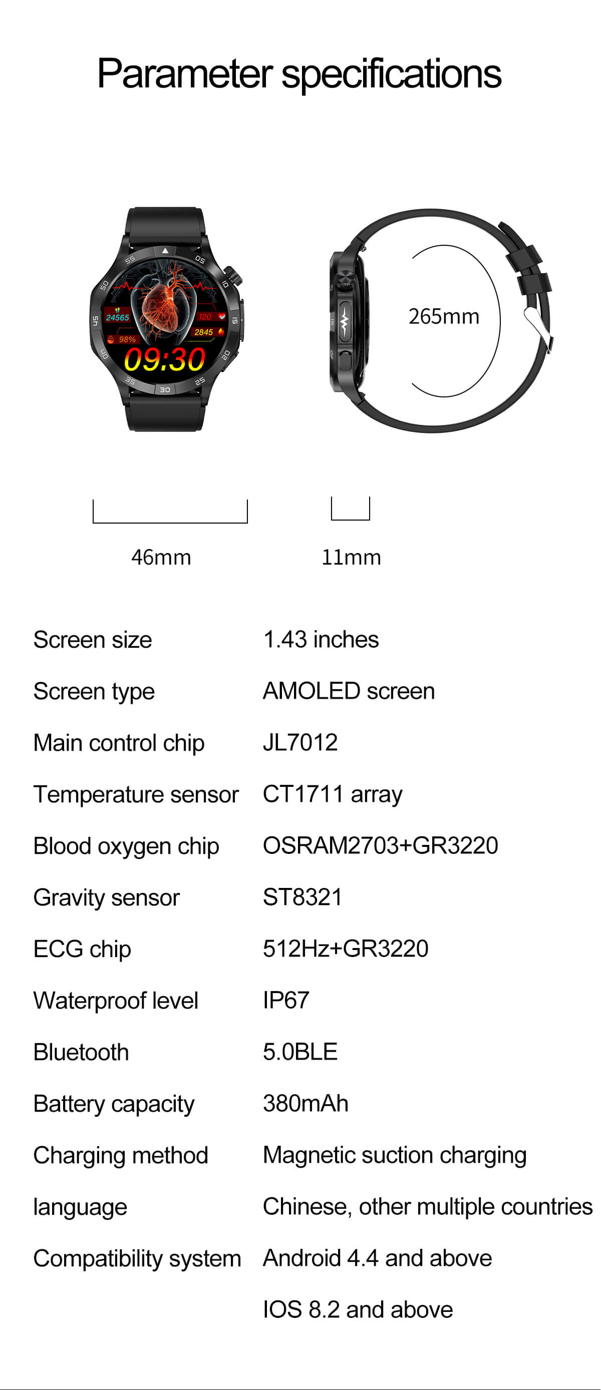 ET381 Smartwatch 1,43 Zoll AMOLED-Bildschirm EKG-Test Bluetooth-Anruf Professionelle Fitnessüberwachung-Shenzhen Shengye Technology Co.,Ltd