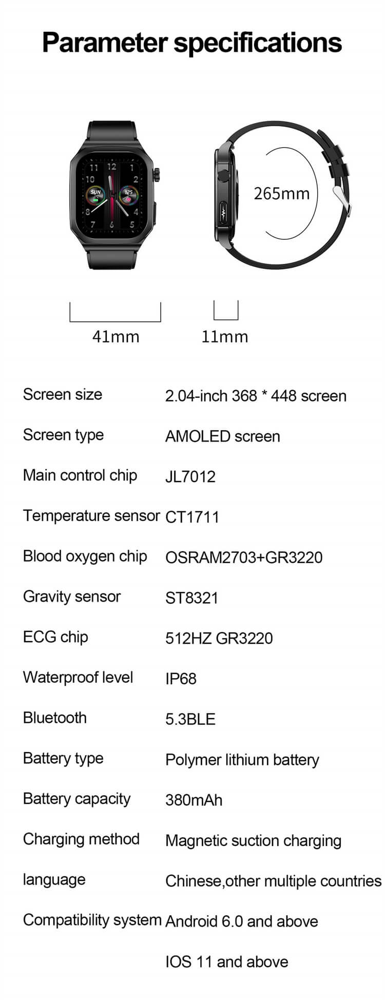Умные часы ET280 Электрокардиограмма Тестирование уровня глюкозы в крови Мониторинг SOS Экстренный вызов-Shenzhen Shengye Technology Co.,Ltd