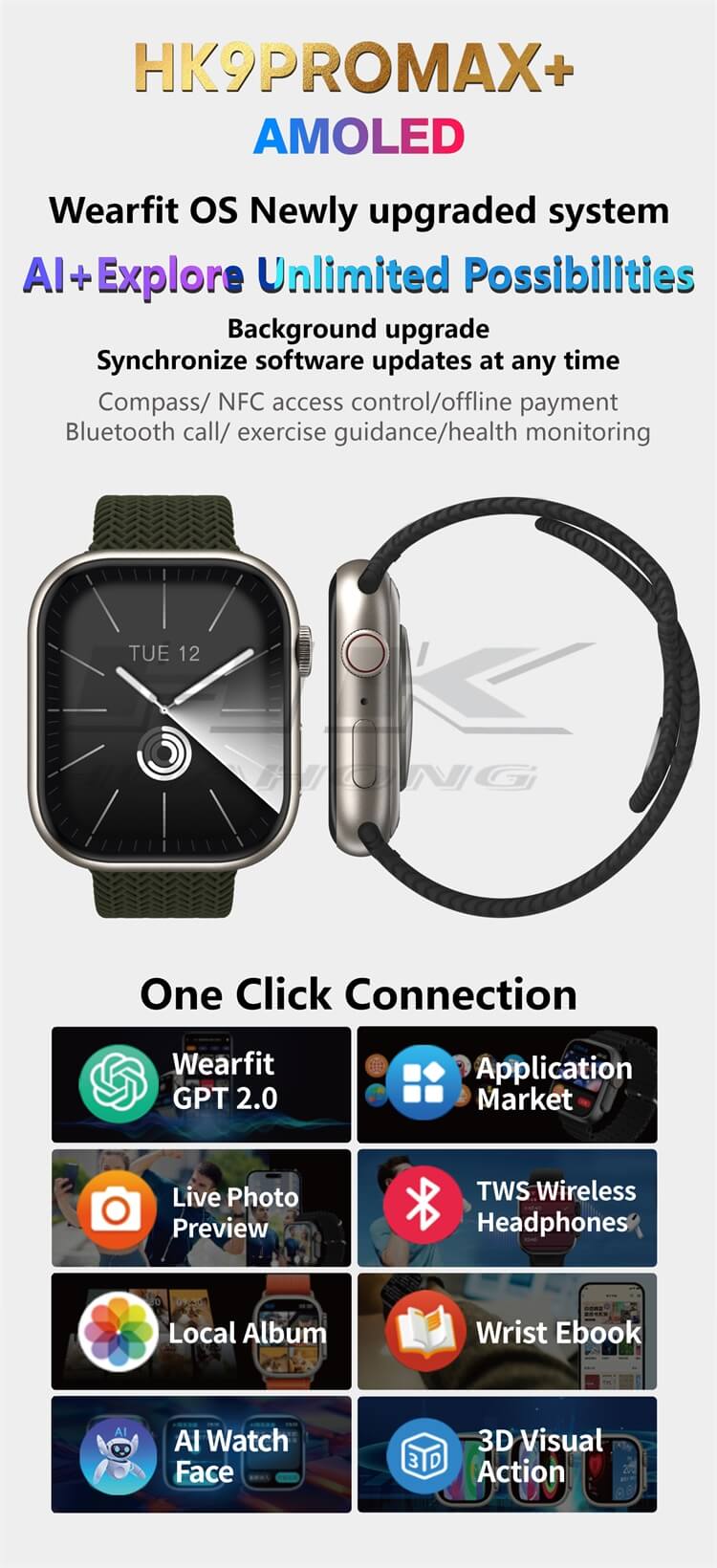 HK9 PRO MAX + Smartwatch 2,02 pouces Écran AMOLED Action visuelle 3D Guidage sportif professionnel-Shenzhen Shengye Technology Co., Ltd