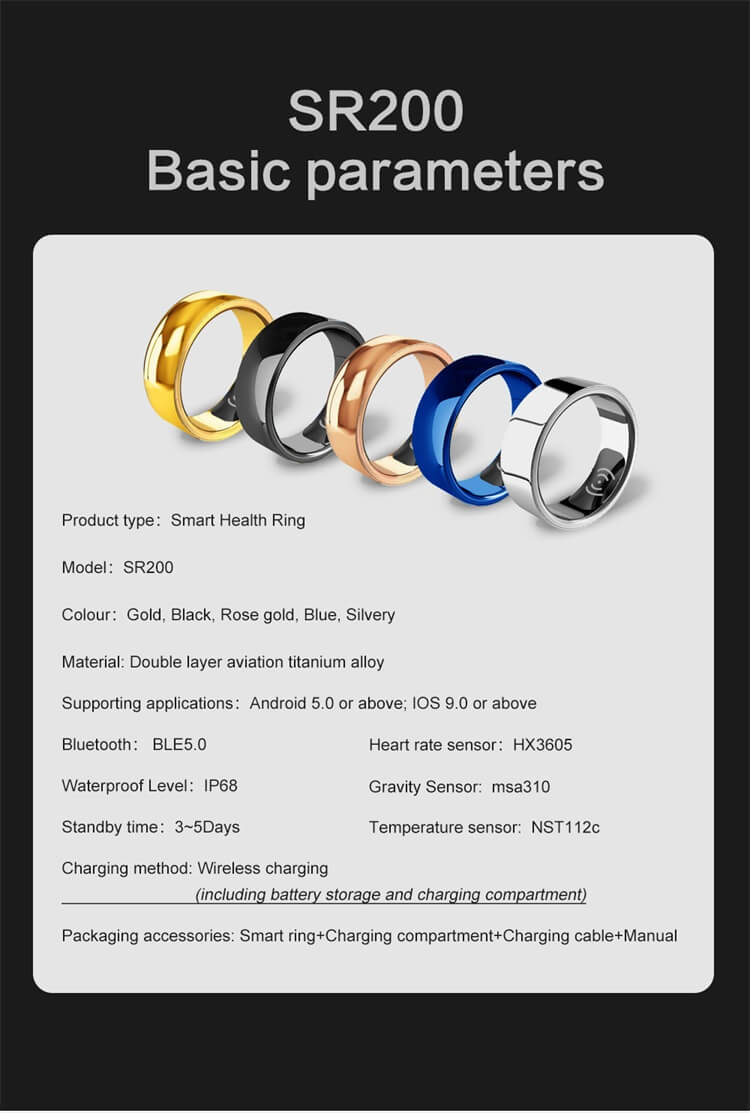 Смарт-кольцо SR200 IP68 Водонепроницаемый мониторинг здоровья Выбор различных модных цветов-Shenzhen Shengye Technology Co.,Ltd