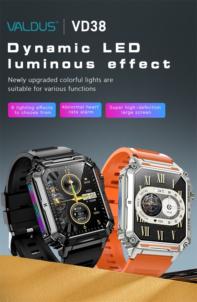VD38 Smartwatch Zegarek do rekreacji na świeżym powietrzu Dynamiczny efekt świetlny LED Wsparcie Wodoodporność-Shenzhen Shengye Technology Co., Ltd