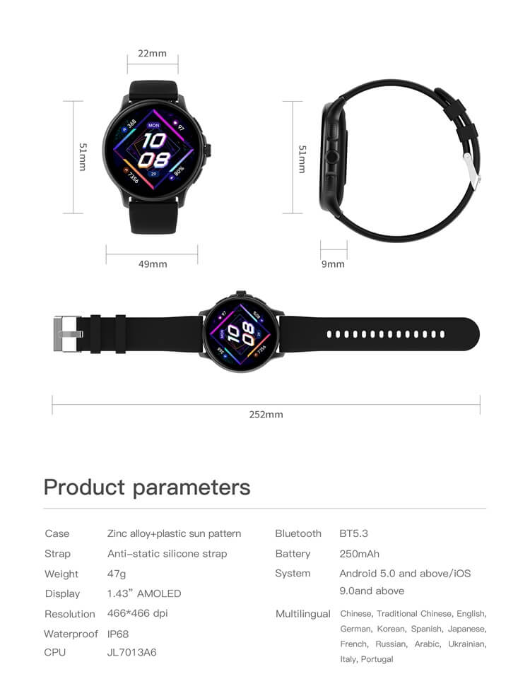 VS35 PRO Smartwatch 1,43 pouces grand écran mode apparence à la mode conception légère à porter-Shenzhen Shengye Technology Co., Ltd