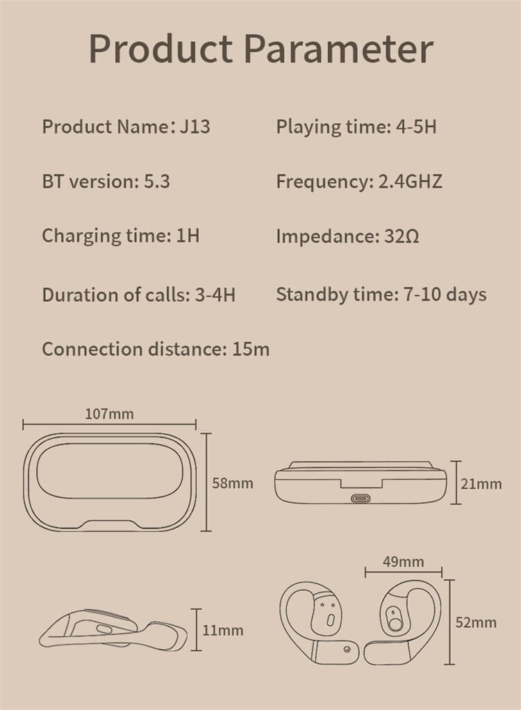 J13 Earbuds ENC Noise Reduction For HD Call Experience Long Lasting Battery Life Ear-hook Design-Shenzhen Shengye Technology Co. Ltd