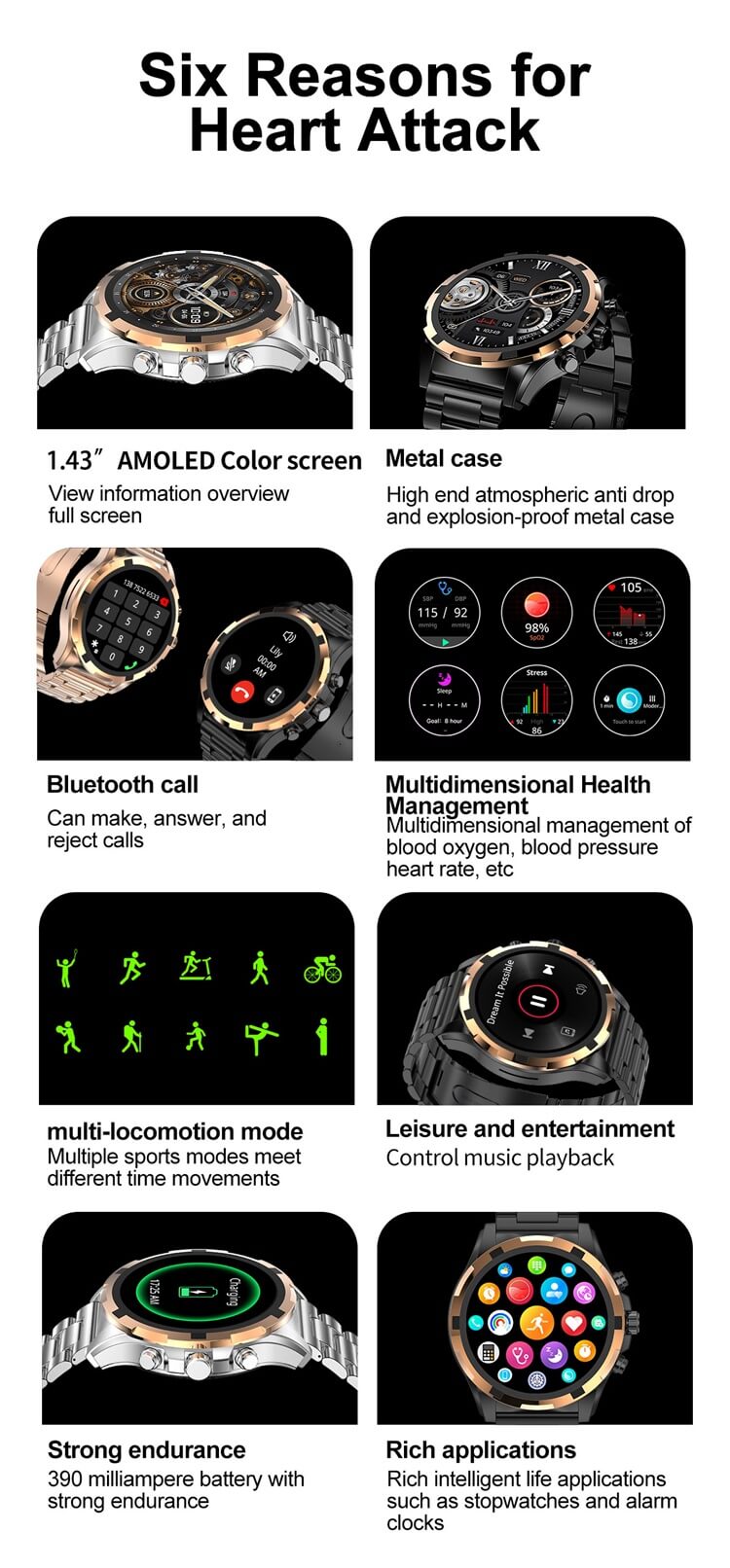 Умные часы VS43 PRO с 1,43-дюймовым AMOLED-экраном и длительным временем автономной работы, модный ремешок из нержавеющей стали-Shenzhen Shengye Technology Co.,Ltd