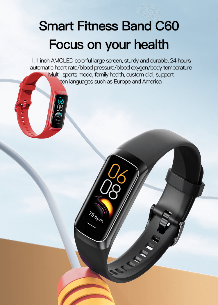 C60 Smartwatch سوار اللياقة البدنية واجهات متعددة أنيقة مراقبة الصحة التلقائية على مدار 24 ساعة-Shenzhen Shengye Technology Co.,Ltd