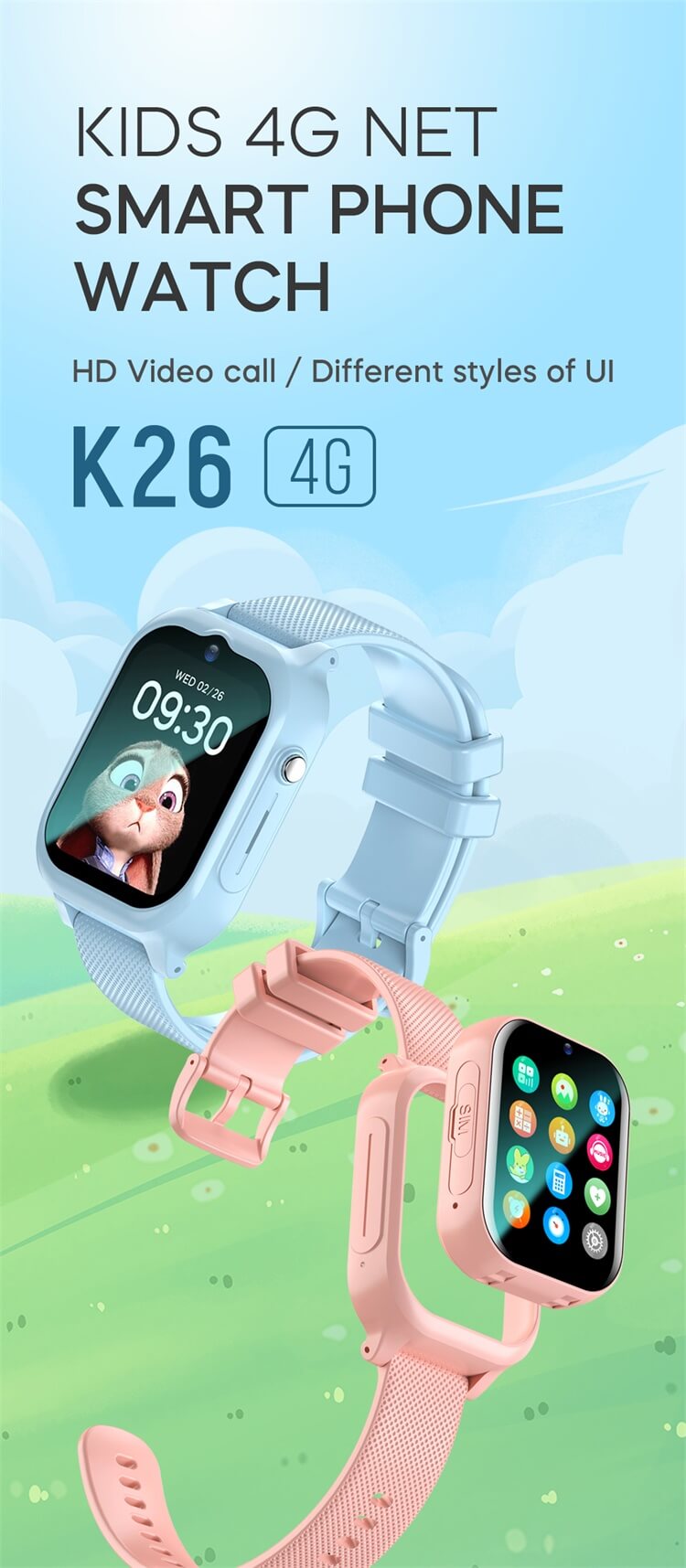 K26 smartwatch para crianças 4g netcom hd viedo chamada proteção infantil + bateria de longa duração-shenzhen shengye technology co., ltd