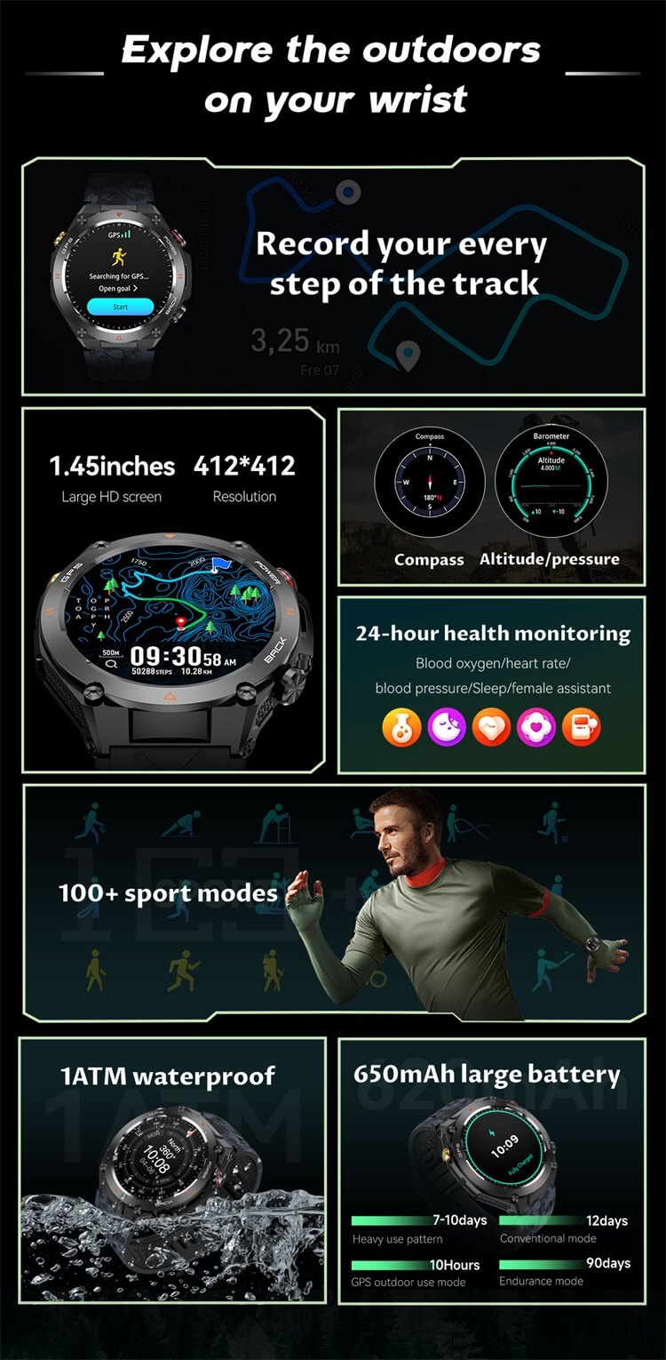 KC82 Smartwatch GPS positionnement Direction montre de sport de plein air forte capacité de batterie-Shenzhen Shengye Technology Co., Ltd