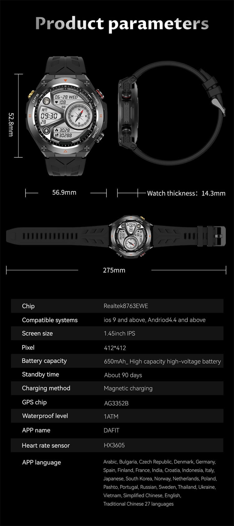 KC82 Smartwatch Dirección de posicionamiento GPS Reloj deportivo al aire libre Capacidad de batería fuerte-Shenzhen Shengye Technology Co., Ltd