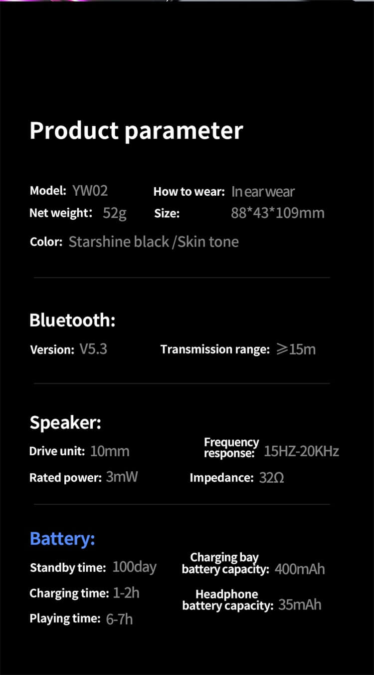 YW02 Earbuds Comfortable New Sound Bluetooth Earphones Stable Flash Connection Dual Color Options-Shenzhen Shengye Technology Co. Ltd