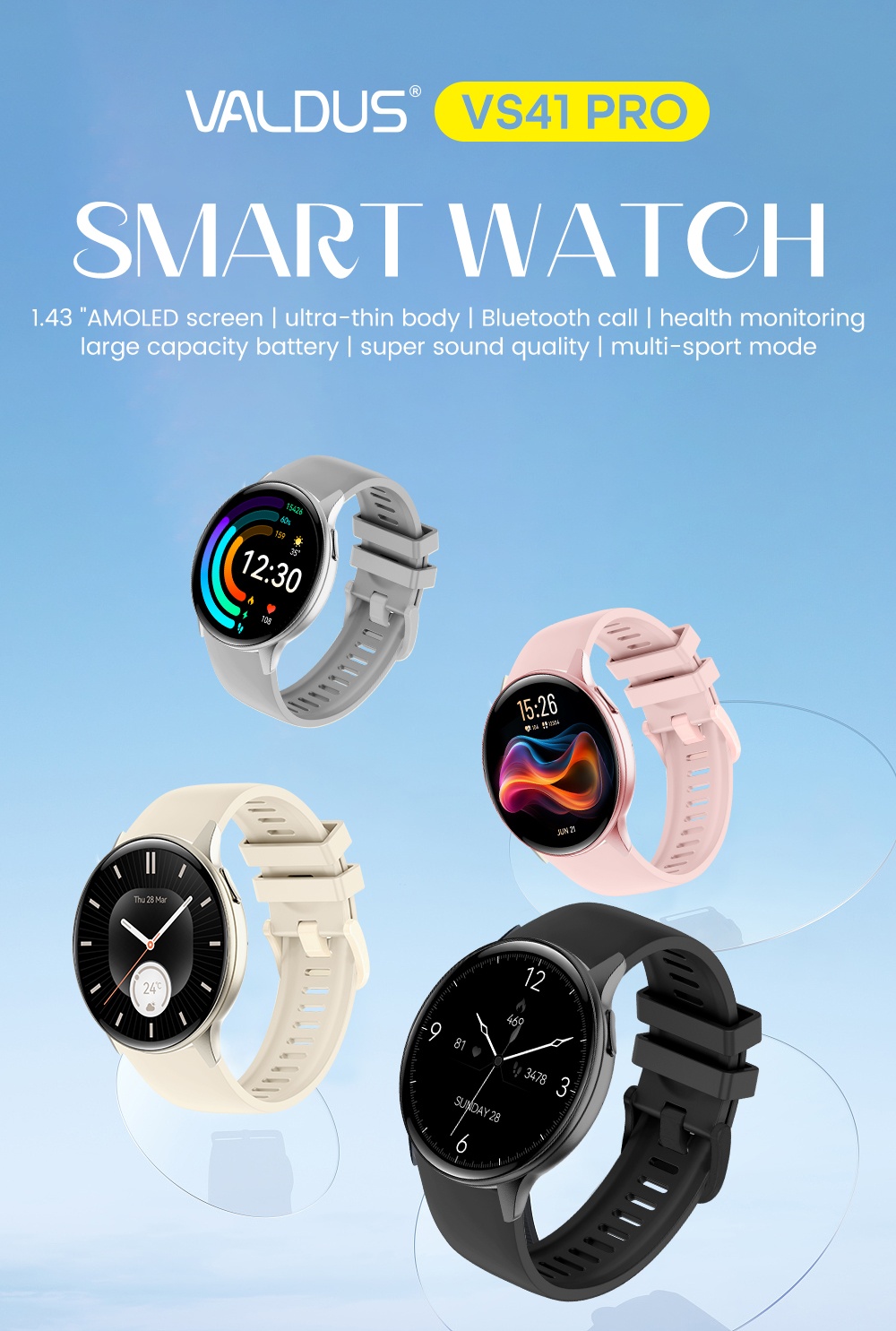 VALDUS VS41 PRO 1ATM Waterproof Smartwatch 1.43Inch AMOLED Large Screen 280mAh BT Call Sport Relojes Smart Watch-Shenzhen Shengye Technology Co.,Ltd