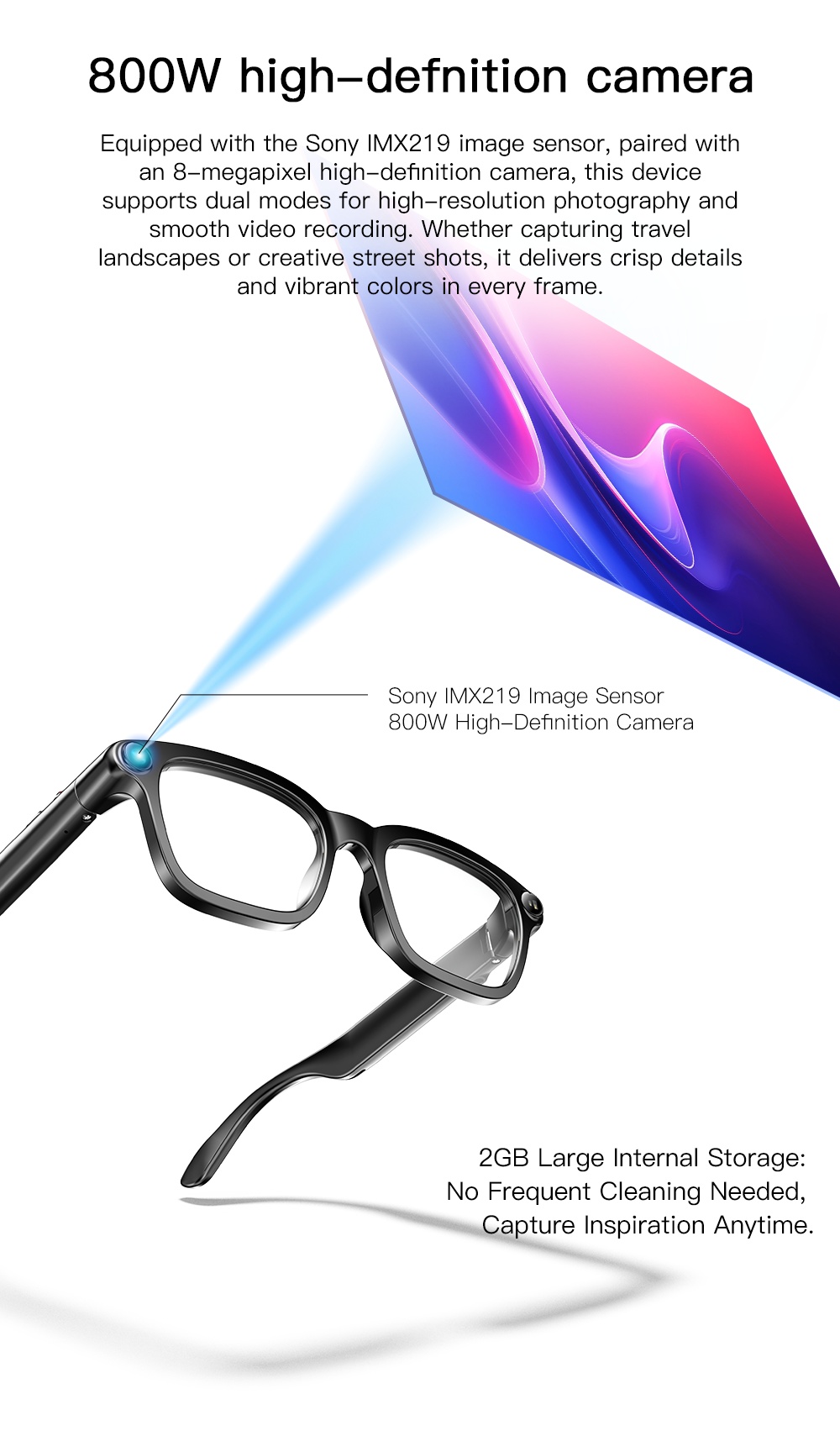 VALDUS 800W Pixel Smart Glasses with Camera, Smart Video Sunglasses Supporting Voice Recording, WiFi Transmission BT Calls VIS03 Smart Glasses-Shenzhen Shengye Technology Co.,Ltd