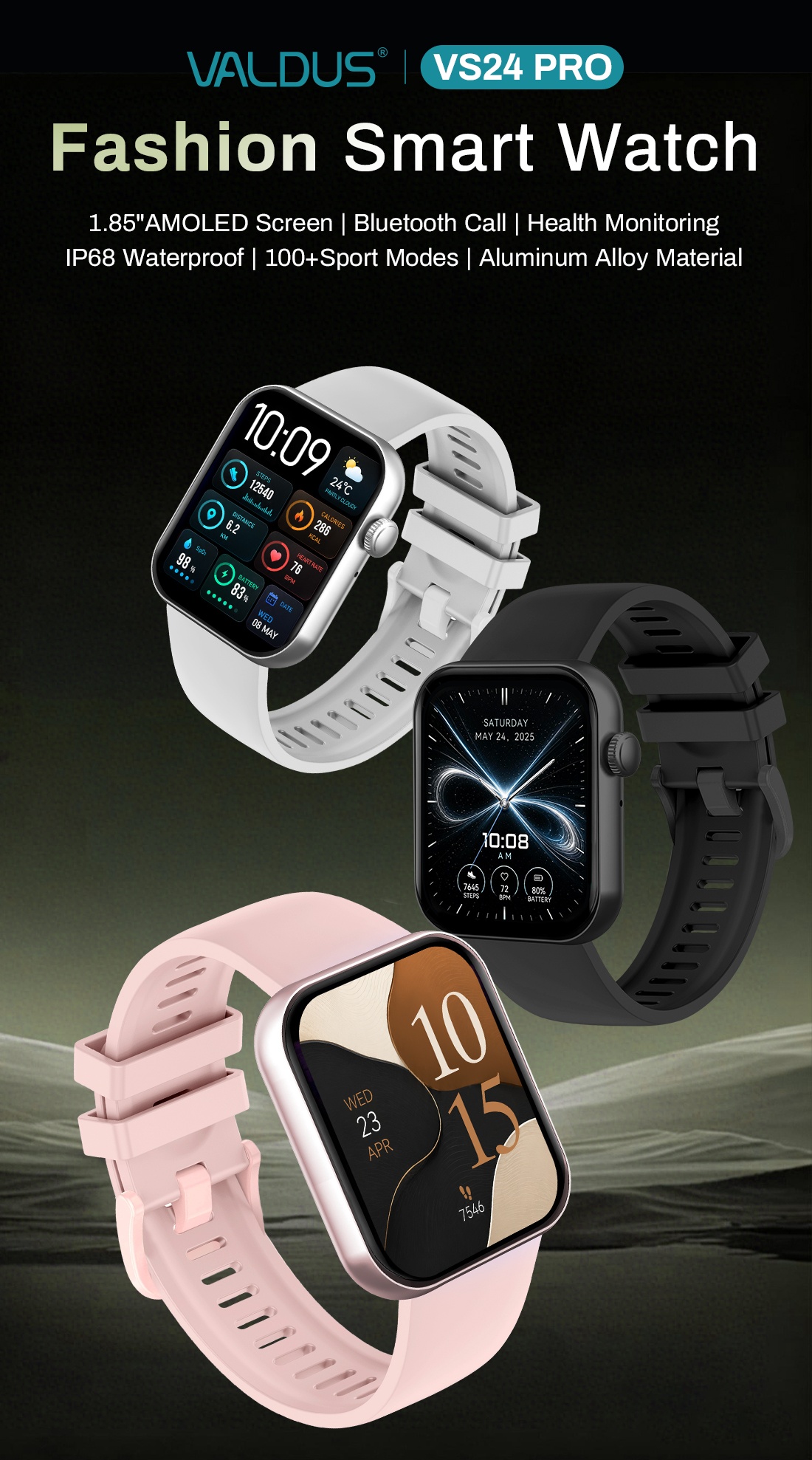 VALDUS New VS24 PRO 1.85-inch AMOLED Screen Smartwatch with Health Monitoring Bluetooth Calls And IP68 Waterproof Smart Watch-Shenzhen Shengye Technology Co.,Ltd
